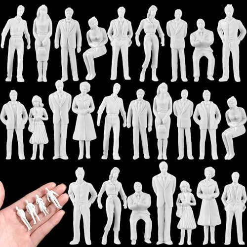 Namalu 30 pezzi Scala 1: 50 Personaggi in Miniatura per Modellismo Mini Figure Diorama Figurine di Persone Bianche Non Verniciate Modello in Scala Architettonica Modellini di Persone