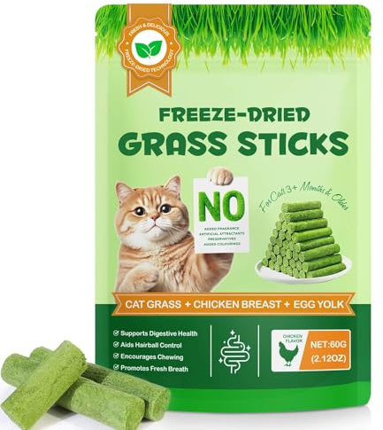 Katzengras Snack - Katzenminze Sticks mit Proteine,Aminosäuren und Vitamine | Katzen Grass Sticks für Zahnpflege und Entfernung von Haarballen | Cat Grass Snack für Katzen (1 packkkkk, Huhn)