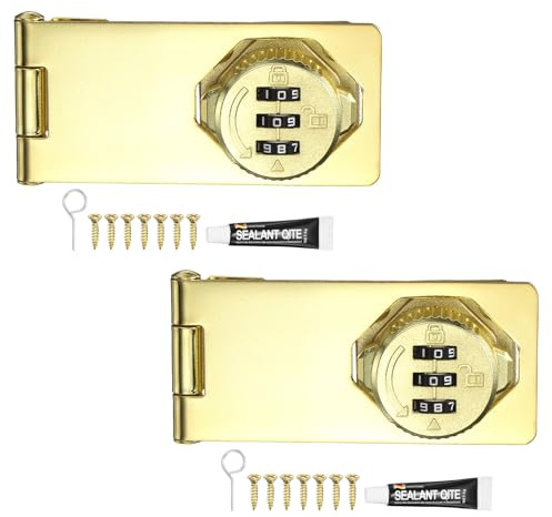 PATIKIL Password Rotary Hasp Locks 96mm, Gold, 2Pcs | Keyless 3-Digit Cabinet Locks with Combination Security Slide Latch, Suit For- Door/Closet/Barn/Bathroom/Outdoor/Garden