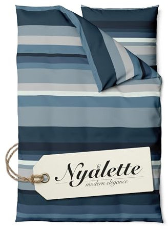 NYALETTE Bettwäsche 135x200 Baumwolle Bettwäsche-Sets Premium Blau Weiß Gestreift