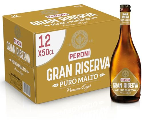 Peroni Birra Gran Riserva Puro Malto, Cassa Birra con 12 Birre in Bottiglia da 50 cl, 6 L, Premium Lager dal Gusto Pieno e Rotondo, Gradazione Alcolica 5.2% Vol