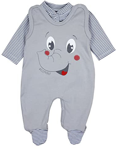 TupTam Baby Mädchen Jungen Strampler mit Langarmshirt Aufdruck Spruch 2 teilig, Farbe: Elefant Grau, Größe: 62