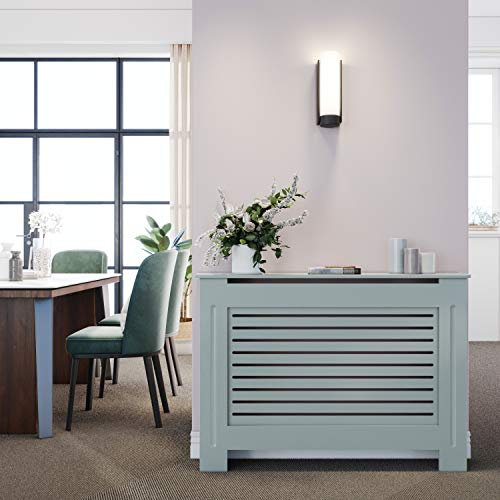 ELEGANT Radiator Cover Horizontal Slat Radiator Shelve Grey Painted Modern MDF Cabinet for Living Room Bedroom, Medium