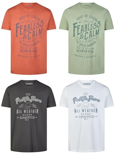 riverso Tshirt Herren Baumwolle Regular Fit RIVLeon 4er Set Pack Rundhals Kurzarm Sommer Tee Shirt Print, Größe:5XL, Farbe:Farbmix 17