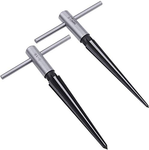 AOWESM Guitar Tapered Reamer Set 3-13mm(1/8''-1/2'') & 5-16mm(½-5/8) Bridge Pin Hole Hand Held Taper Reamers 6 Fluted Chamfer Reaming Guitar Woodworker Luthier Tool (Set of 2)