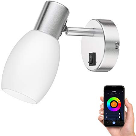 ledscom.de Wand-Leuchte LUPI mit Schalter, einflammig, inkl. Smart Home RGBW E14 LED Lampe, 4,925W, 572lm