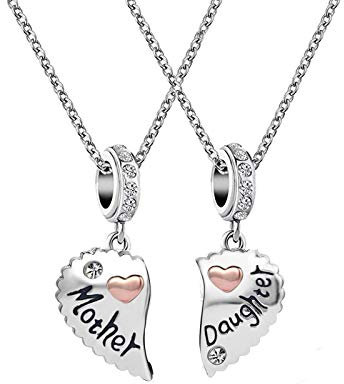 KunBead Jewelry Mother Daughter Necklace from Mum Rose Gold Heart Silver Cheap Love Baby Girl Nice Moon Star Necklace Sale