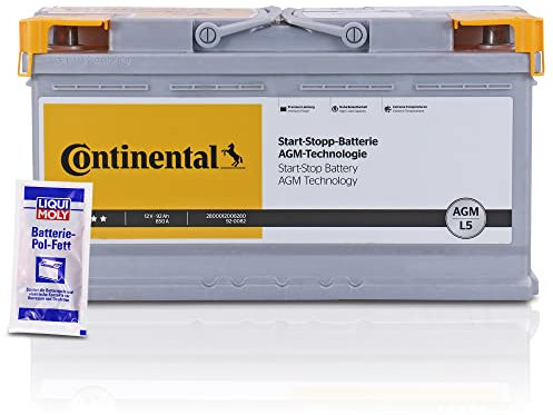 CONTINENTAL 2800012008280 Starterbatterie Autobatterie AGM-Batterie 12V L5 92Ah 850A + 1x 10g LIQUI MOLY Batterie-Pol-Fett