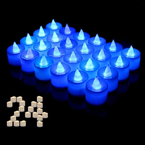 UHAT Pack of 24 Flameless Battery Tea Lights Candle Assorted Color, Dia 1.5 Fake Candle for Celebration, Party (Blue)