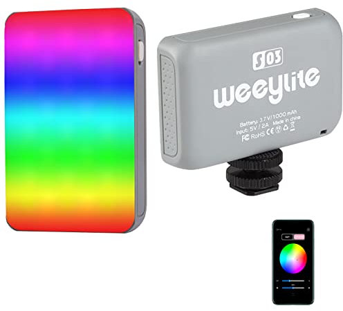 Weeylite S03 Mini RGB Video Lights,APP Control Portable LED On-Camera Photography Light,360° Full Color Rechargeable CRI 95+ 2800-6800K Dimmable Panel Lamp with Cold Shoe -Yellow