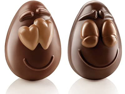 silikomart | Molde de Chocolate Termoformado Reutilizable SMILING EGGS, Pack de 1 Molde de Huevo de Chocolate, Forma de Cara Sonriente, 77 x 108 h 82 mm, Made in Italy