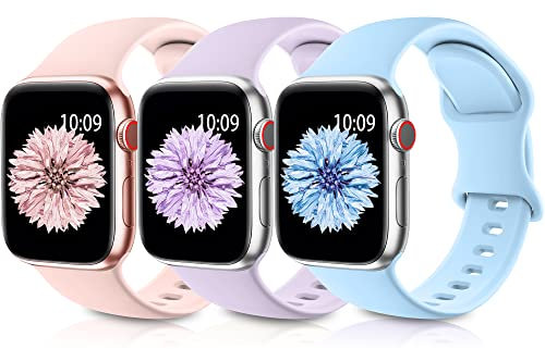 Higgs 3 Pezzi Cinturini Compatibile con Cinturino Apple Watch 40mm 41mm 38mm Donna e Uomo, Bracciale Sportivo in Silicone Morbido per iWatch Series (42mm 10) 9 SE 8 7 6 5 4 3 2 1,Rosa
