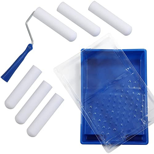 Farbroller, hochdichter Schaumstoff, klein, 15,2 cm, Mini-Roller-Set mit Ablage, Schwammroller-Nachfüllungen, feinste Oberfläche, Schaumstoffrollen für die Verwendung mit allen Farben, 9 Stück