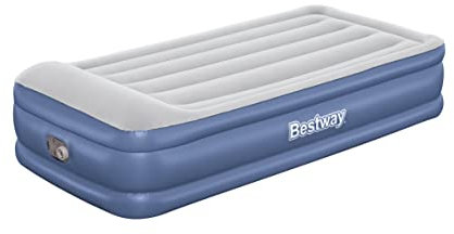 Bestway Durable Tritech Queen Air Mattress | Airbed with Built-in AC Pump and Antimicrobial Coating, Raised Height Queen