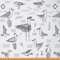 Möwen Stoff Meterware Boho Polsterstoff Nautischer Meeres Dekostoff Meereswellen Leuchtturm Fische Drinnen Draußen Stoff Tiere DIY Kunst Wasserdichter Stoff Schwarz Weiß 920 x 150 (HxB)