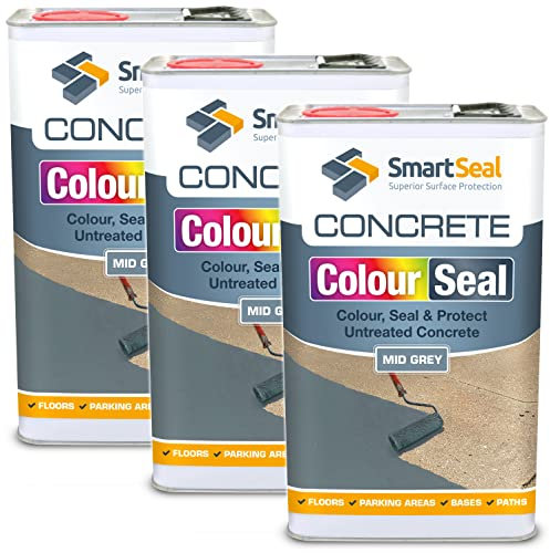 SmartSeal Coloured Concrete Sealer - Concrete Sealant to Transform Plain Concrete. Recolours and Protects - Superior to a Concrete Paint - Professional Grade Concrete Floor Sealer (Mid Grey - 3 x 5L)