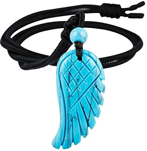 Nupuyai Kristall Stein Engelsflügel Anhänger Kette Damen Herren, Howlite Türkis Flügel Anhänger Halskette Talisman Amulett Heilstein Kette für Reiki Heilung und Glück
