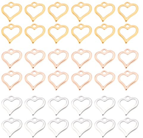 DICOSMETIC 60Pcs 3 Colors Heart Shaped Open Bezels Pendant Gold/Rose Gold/Silver Color Hollow Frame Charms for DIY Bracelet Earring Necklace Jewellry Making, Hole: 1.6mm