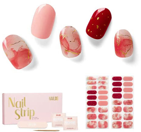 NAILOG Semi Cured Gel Nail Strips, 34 pcs Salon-Quality Gel Nail Stickers, Long Lasting Nail Wraps for Women with Soft Gel Finish, Rose Cloud