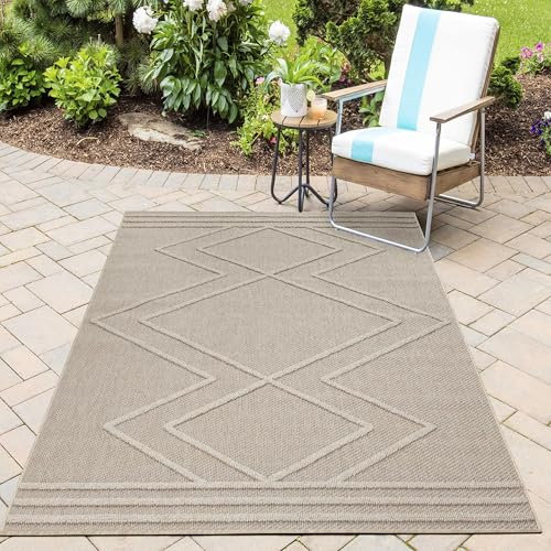HomebyHome In& Outdoor Teppich Wetterfest, Grau 80x150 cm Teppich Küche, Waschbarer Küchenläufer Flachgewebe Sisaloptik Boho Design Camping Terasse Balkon Outdoorteppich Garten