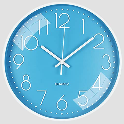 Outpicker Wanduhr 30cm Wanduhr Ohne Tickgeräusche Modern Quartz Lautlos Wanduhr Schleichende Sekunde, für Wohnzimmer Kinderzimmer Küche Outdoor (Himmelblau)
