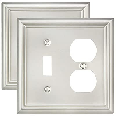 ZILLSEA 2-Pack Combination Toggle/Duplex Wall Plate, Wall Outlet Covers for Double Light Switches, Receptacle Outlet, Dimmer Switch, Satin Nickel Finish, Midsize, A031 Series