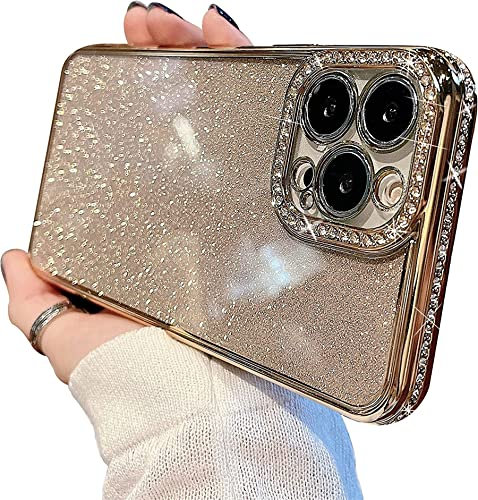Tybiky Handyhülle für iPhone 12 Pro Hülle Silikon Bling Überzug Glänzend Strass Diamant glänzender Stoßfänger und Kameraobjektiv-Design Handyhülle Case Glitter Schutzhülle für iPhone 12 Pro.Gold