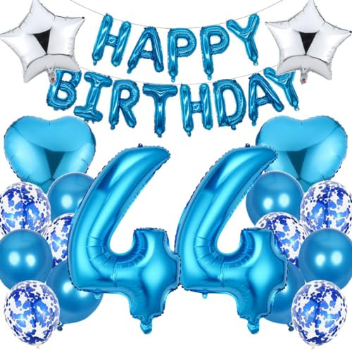 Ouceanwin Luftballon 44. Geburtstag Deko Mann, Blau Geburtstagsdeko 44 Jahre Männer, Folienballon Happy Birthday Deko 44. Geburtstag Mann Frauen, Ballons 44. Geburtstag Dekoration Set
