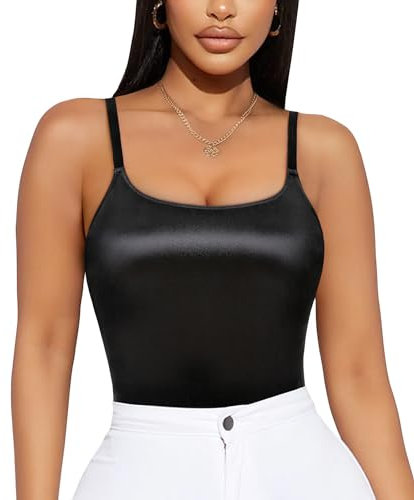 CtriLady Frauen ärmelloser Turnanzug rückenfrei quadratischer Ausschnitt Tank Tops Doppellinie Slim Fit Bodysuit Tanga Jumpsuits Clubwear, Schwarzer Samt, L