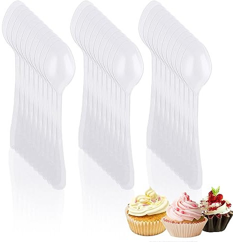 APACALI 400 PCS Clear Plastic Spoons, Reusable Plastic Dessert Spoons, 9.5cm Mini Plastic Spoons for Indoor and Outdoor Parties, Picnics, Home and More