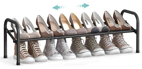 SONGMICS Schuhregal, Schuhständer, 1 Ebene, Metallregal, verstellbar, Schuhe,Standregal, für Flur, Garderobe, Eingangsbereich, tintenschwarz LMR019B01