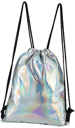 VALICLUD 1stk Schultertasche Mit Hologramm Silberner Holografischer Rucksack Kordelzug Glänzend Holografische Taschen Mit Kordelzug Travel Backpack Sportrucksack Geschenktasche Damen
