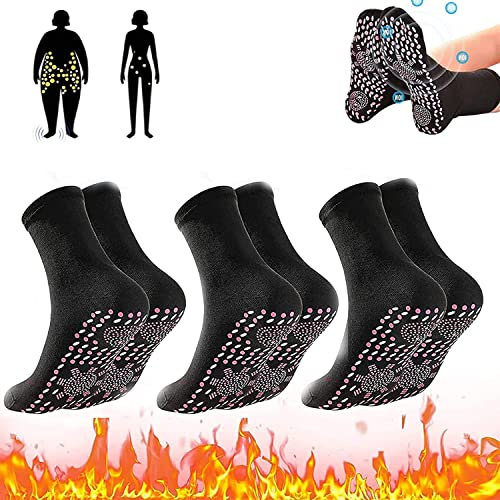 Tourmaline Slimming Health Sock, Tourmaline Acupressure Self Heating Shaping Sock, Magnetic Heated Socks, Foot Massage Thermotherapeutic Sock, Magnetic Socks for Men and Women, 3 Pairs Black