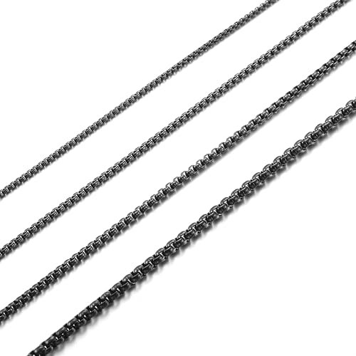 AFSTALR Herren Damen Edelstahl Schwarz kette Halskette Venetian link kette link collier 2mm-55cm box Kette für Männer Schmuck Link Chain Schwarz