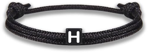 GD GOOD.designs Armband mit Buchstabe H | Verstellbares Partnerarmband (14cm - 25cm) mit schwarz geflochtenen Seil - Geschenk für Sie und Ihn