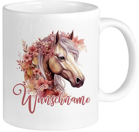 GRAZDesign Tazza a forma di cavallo rosa con nome personalizzato, tazza per ragazza cavallo come regalo, in ceramica, 330 ml, XA1237_TA001