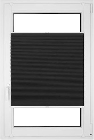 RENA Wabenplissee Thermo Plissee ohne Bohren Verdunklungsplissee Blickdicht Fenster Balkonfenster Balkontür Verdunkelung Sonnenschutz Innen Sichtschutz Hitzeschutz Schwarz 75x100 cm