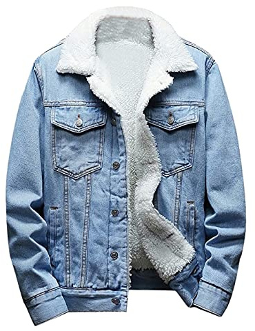 Nidddiv Vestes d'hiver pour homme - Veste en jean doublée en polaire - Manteaux chauds en peluche - Vestes tendance décontractées avec poches - Manches longues - Col rabattu - Manteau en jean épais de