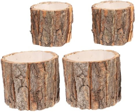 OFFSCH Rindenblumentopf 4 Stück Holzpflanzgefäße Für Innen Und Außen Große Und Kleine Blumentöpfe Für Hochzeiten Und Dekoration Natürliches Design Vielseitig Einsetzbar