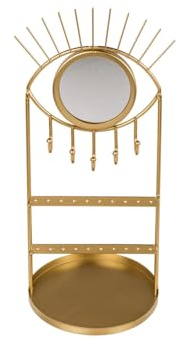 Avilia Schmuckständer mit Haken für Halsketten und Armbänder – Schmuckschatulle mit Spiegel und Löchern für Ohrringe, mit Auge, Metall, 29 x 12,5 cm, Gold