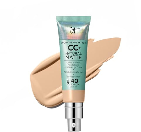 IT Cosmetics CC+ Cream Natural Matte (Light) - Poreless Full Coverage Foundation With SPF 40, 16HR Shine Control, Color-Corrector, Skin-Balancing Serum, Noncomedogenic - 1.08 fl oz