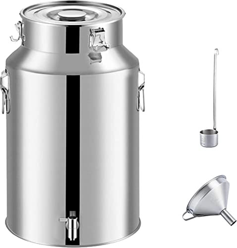 Stainless Steel Milk Churn Can Jug Canister with Spigot Dispenser - Wine Pail Bucket Sealed Milk Cream Transportation Container with Funnel and Wine Spoon Milk Tank (A 76L)