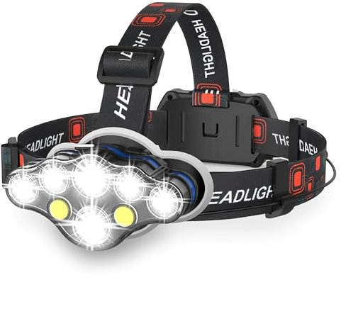 TravelHawk Stirnlampe LED - 18000 Lumen - Kopflampe LED Wiederaufladbar 8 Lichtmodi Kopflampe Rotlicht Warnlicht 90° Einstellbar Wasserdichte Stirnlampe für Campen, Laufen, Joggen, Angel