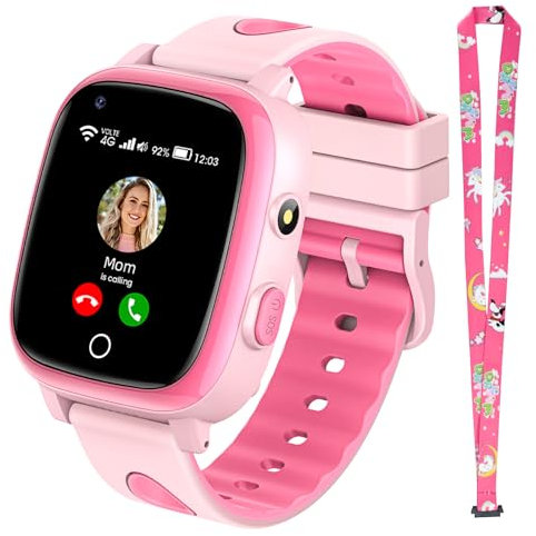 PIULAXIU 4G Smartwatch Kinder mit langanhaltendem Videoanruf und Telefonanruf, SOS, GPS, wasserdichte Kids Smartwatch mit Schulmodus für Jungen Mädchen 5-14 Jahre Geschenk (Rosa)