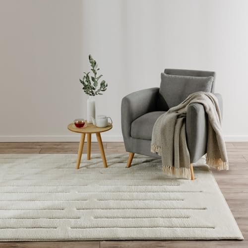 benuta Basic Teppich Elvy - Creme 200x300 cm - Abstrakter weicher Relief Wohnzimmerteppich - Leicht zu Reinigen - Strapazierfähig - Für Fußbodenheizung Geeignet