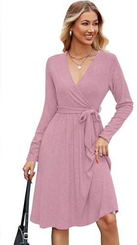 Newshows Jumper Dress for Women UK Ladies Winter Dress Knitted Sweater Dresses for Wedding Guest Light Pink,L