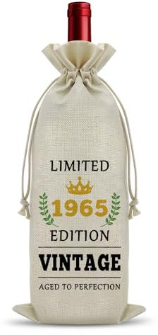 Happy 60th Birthday Gifts for Women Wine Bag 60 Year Old Gifts for Mum Aunt Cousins Vintage 1965 Wine Accessories Gifts for Wine Lovers Funny Turning 60 Gifts for Colleague Boss Lady Bottle Wine Bag