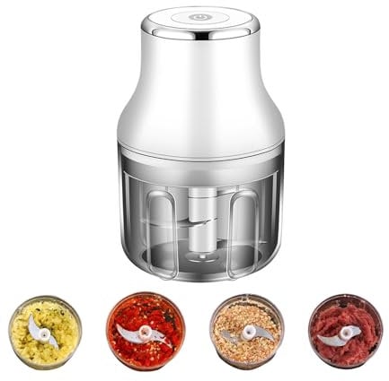 Gevvnss Mini Tritatutto Elettrico per Alimenti, Mini Robot da Cucina, Ricaricabile USB, Senza Fili, Tritatutto Elettrico Piccolo per Aglio, Peperoncino, Noci e Carne, 13,5x8,2 cm, Bianco