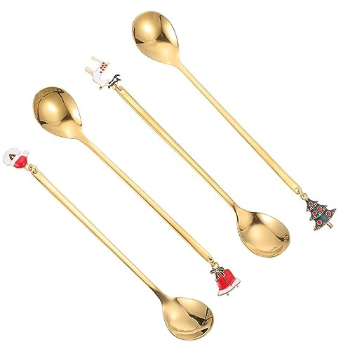 TOPBATHY 4sets Christmas Cutlery Set Large Serving Spoons Novelty Dessert Spoons Festive Stainless Steel Cutlery 4pcs*4
