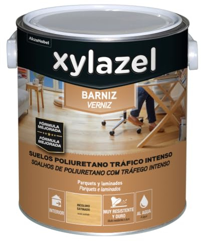 Xylazel Barniz al agua para Suelos de Madera, Satinado, Incoloro 2,5 L